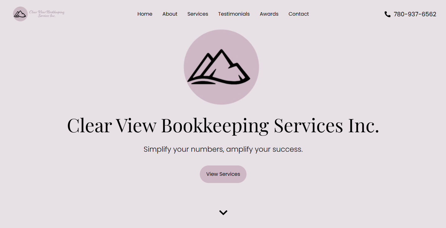 Clear View Bookkeeping website homepage