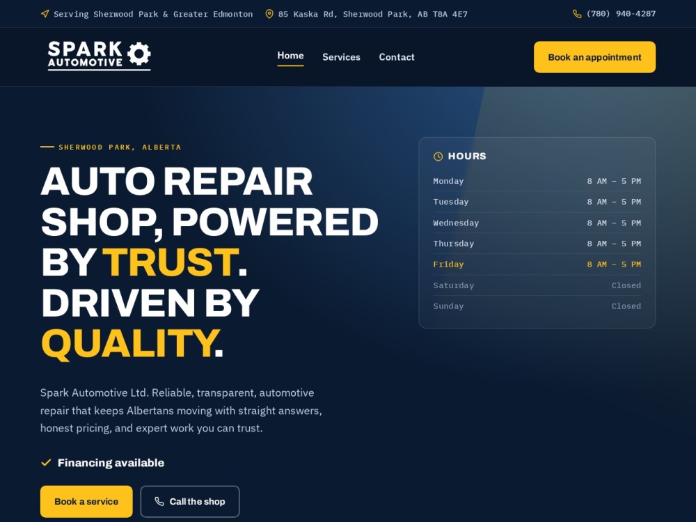 Spark Automotive website homepage