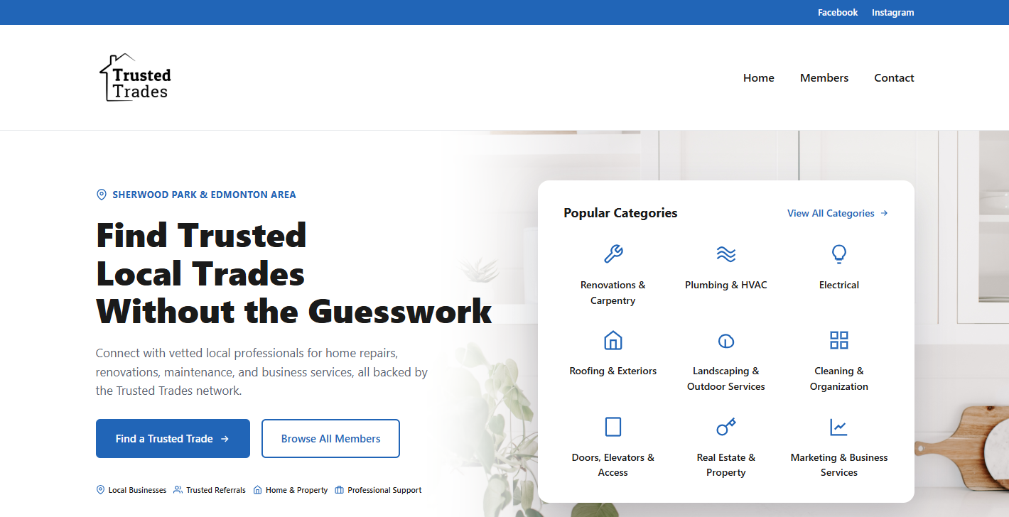 Trusted Trades website homepage